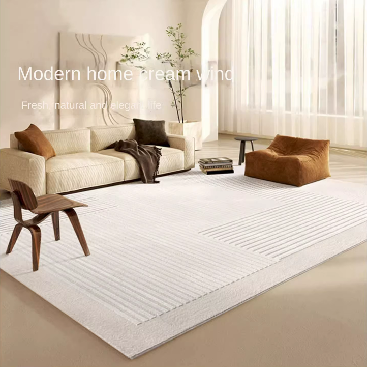 Modern Neutral Large Carpet Soft Beige and Warm Grey Cream Thick Style Living Room Outdoor Rug Decor