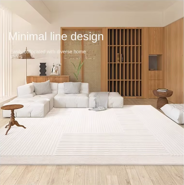 Modern Neutral Large Carpet Soft Beige and Warm Grey Cream Thick Style Living Room Outdoor Rug Decor