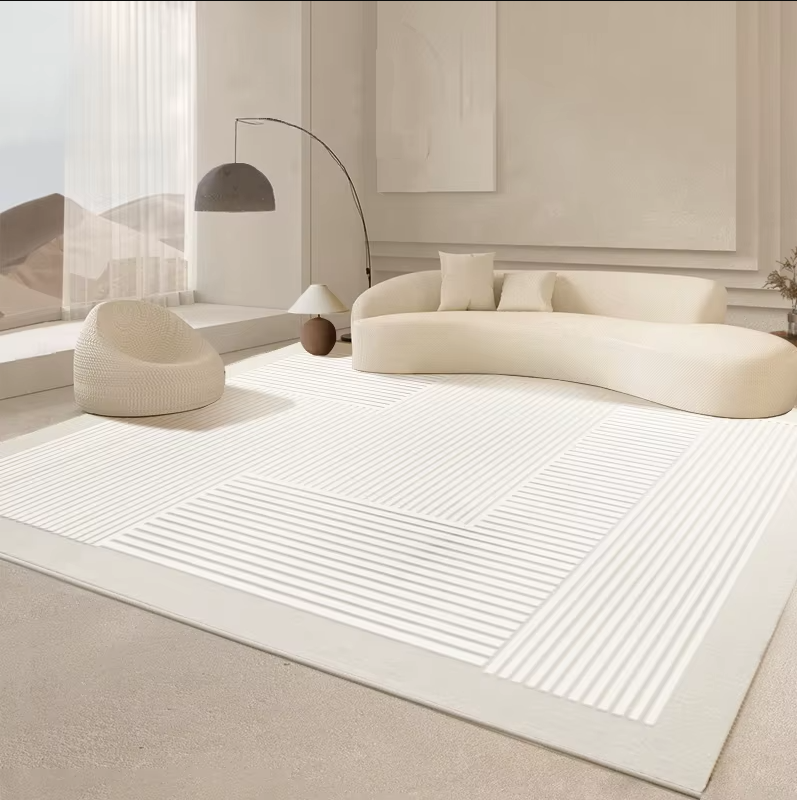 Modern Neutral Large Carpet Soft Beige and Warm Grey Cream Thick Style Living Room Outdoor Rug Decor